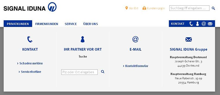 Die Kontaktdaten sind von jeder Seite aus einsehbar