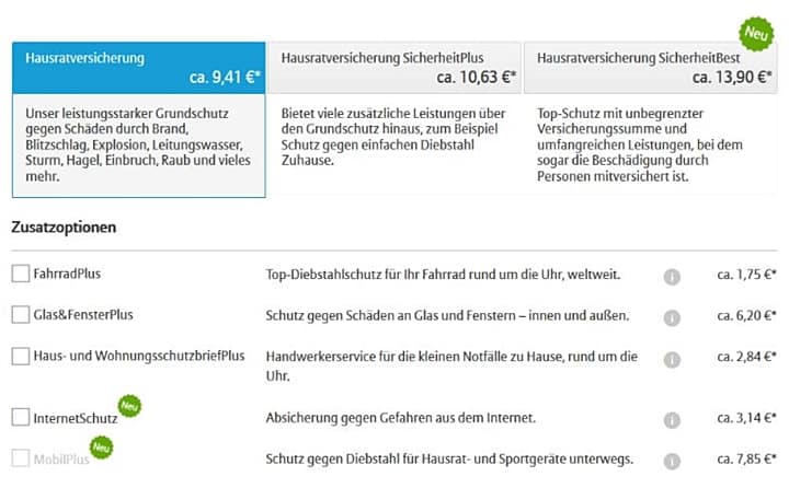 Allianz Hausratversicherung Tarifübersicht