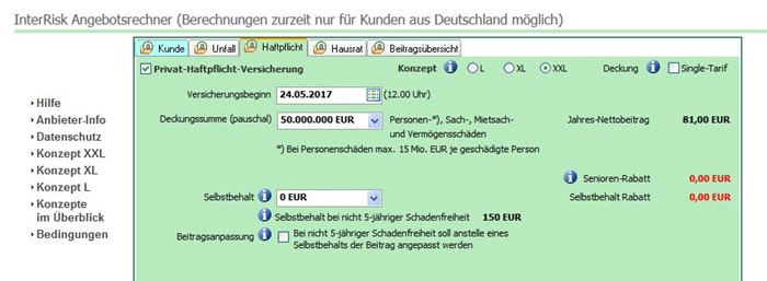 Interrisk Privat Haftpflichtversicherung tarifrechner