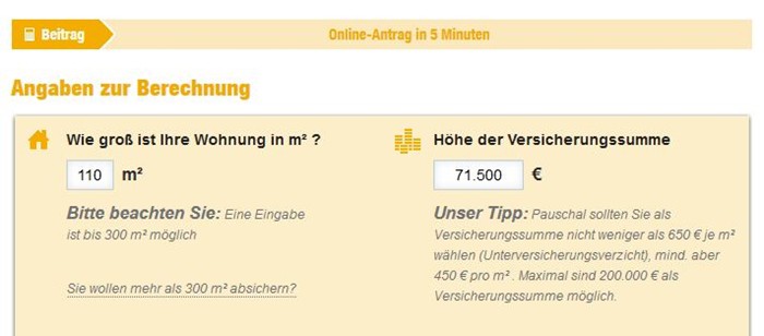 VHV Hausratversicherung Beitragsrechner