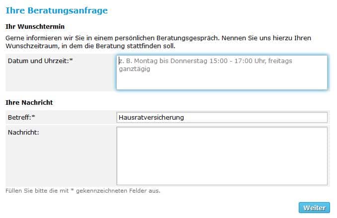 Debeka Hausratversicherung Beratungsanfrage