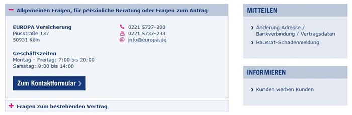 Europa hausratversicherung kontakt