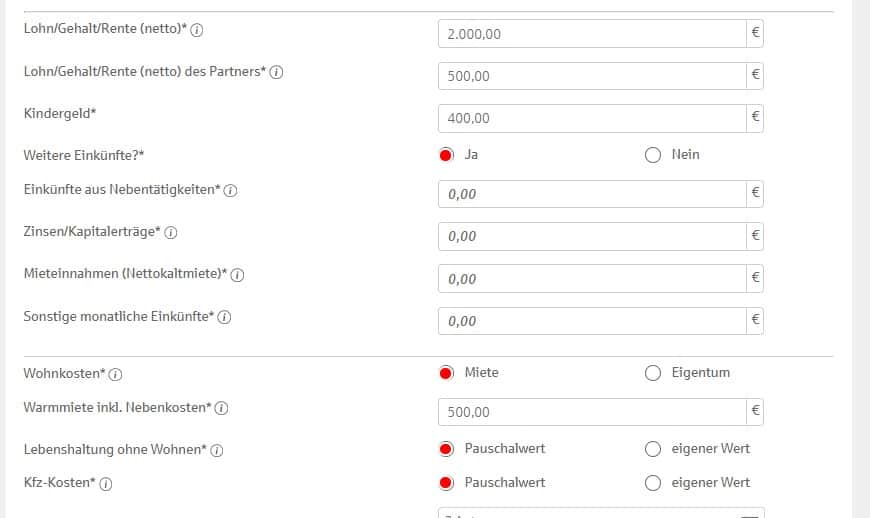 Onlinerechner Sparkasse zur Ermittlung Haushaltsrechnung - kredit voraussetzungen