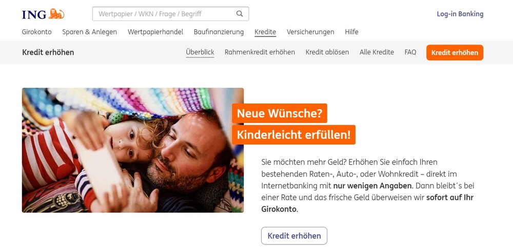 ING Website Kredit erhöhen