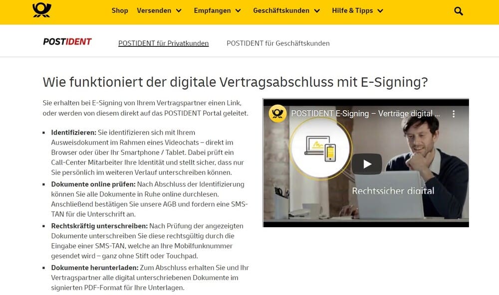 Post-Ident Deutsche Post Website