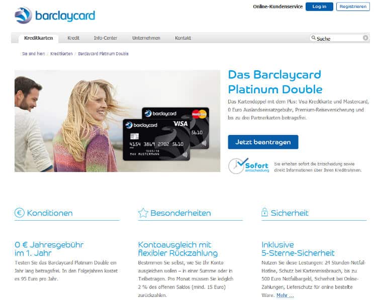 Die Barclaycard MasterCard im Platinum Double