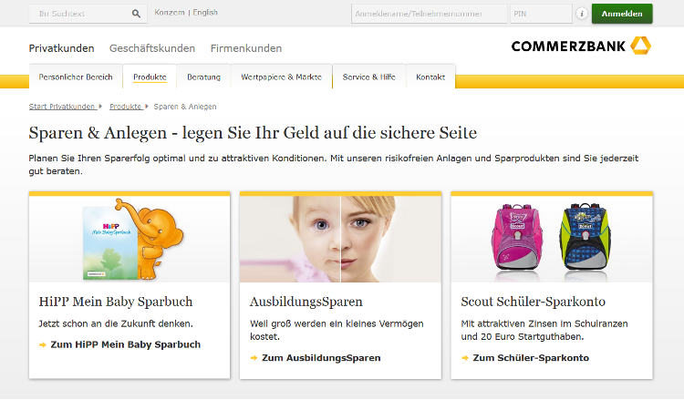 Das Sparangebot der Commerzbank für Kinder