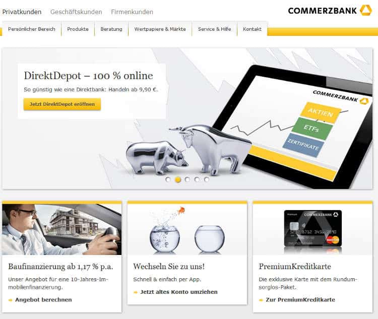 Die Webseite der Commerzbank