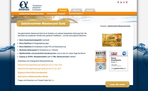 Advanzia MasterCard Gold Erfahrungen & Test