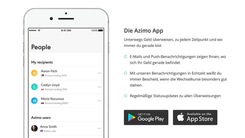 Mit der viel gelobten App von Azimo können Sie auch Geld versenden (Quelle: Azimo)