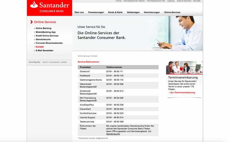 Santander Kundenkontakt