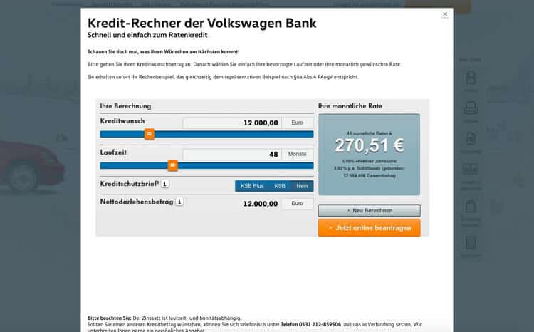 VW Bank Kreditrechner