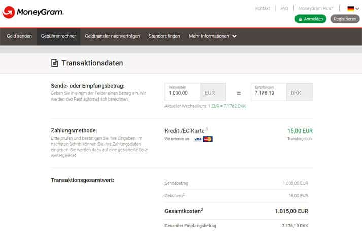Selbstverständlich berechnet auch Moneygram Gebühren für den Geldtransfer (Quelle: Moneygram)