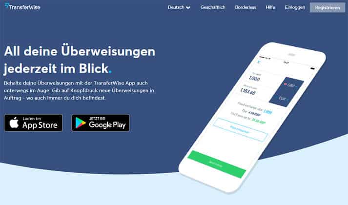 Überweisungen mobil ausführen mit den Apps von Transferwise (Quelle: Transferwise)