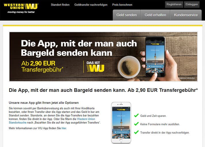 Bargeld mobil zu senden, ist mit der App von Western Union kein Problem (Quelle: Western Union)