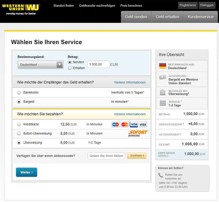 Viele Optionen und doch einfach zu handhaben - der "Geld senden"-Service von Western Union (Quelle: Western Union)