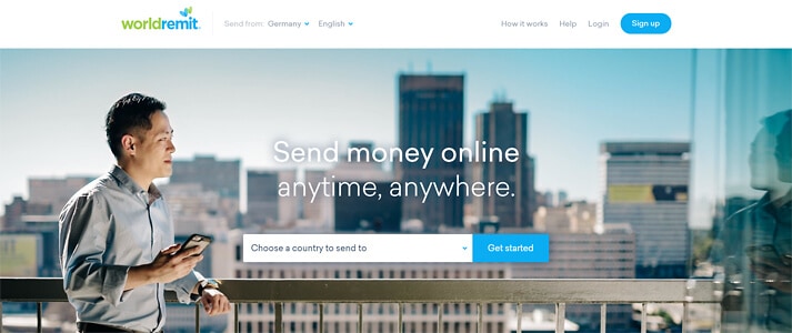 "Send money online - anytime, anywhere" - der Slogan auf der World-Remit-Homepage (Quelle: World Remit)