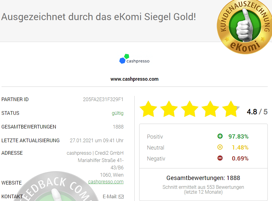 cashpresso Erfahrungsberichte eKomi