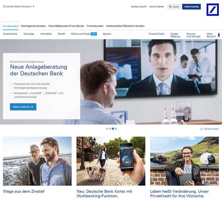 Der Zugang zum Deutsche Bank Online Banking erfolgt direkt auf deren Website.