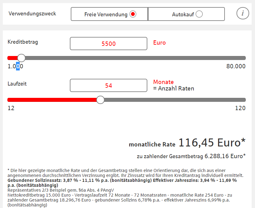 Sparkasse monatliche Rate und Kreditbetrag berechnen - s-kreditpartner erfahrungen