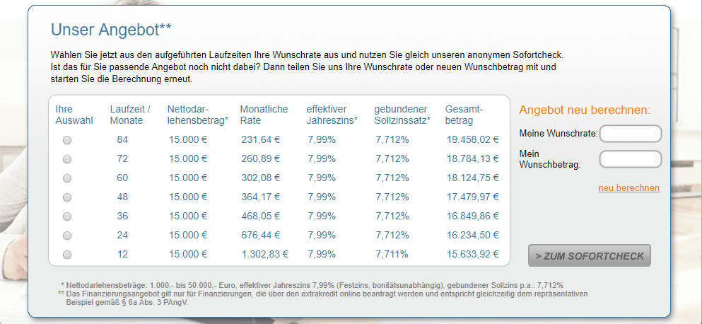 extrakredit Rechner