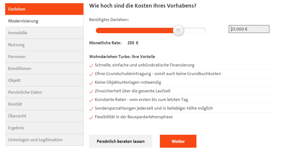 Im Rechner alle erforderlichen Daten angeben und Einkommensnachweise hochladen - fertig.