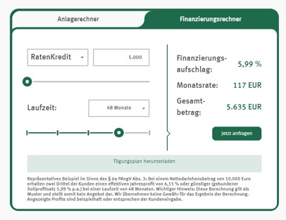 Anlagen und Finanzierungen können in einem Onlinerechner ermittelt werden - KT Bank Erfahrungen