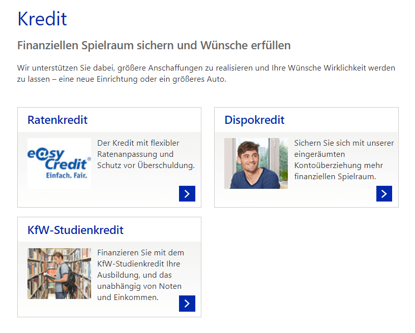 LIGA Bank bietet auf Internetseite 3 Kreditarten an.