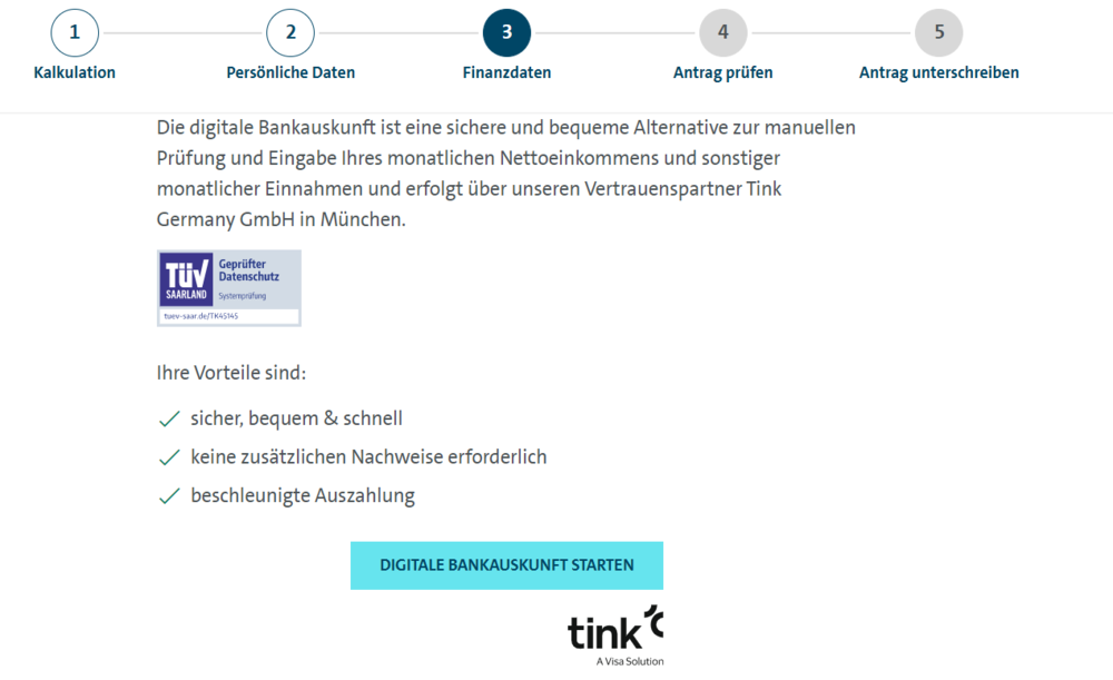 Volkswagen Bank Schritt 3 - Finanzdaten