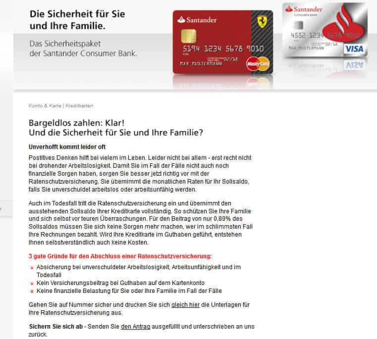 Santander SunnyCard Versicherung